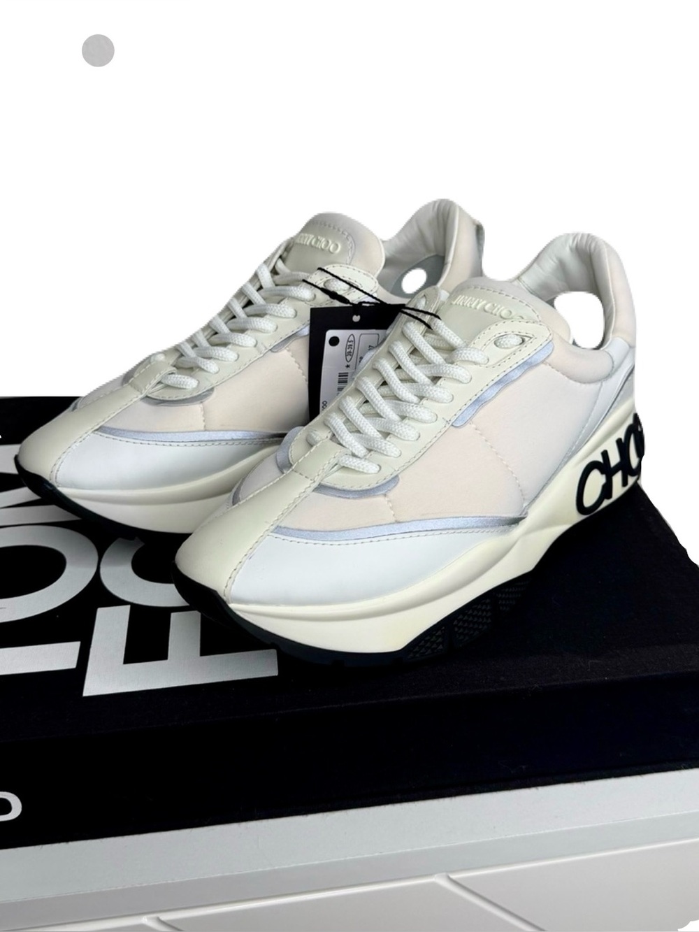 NWT Jimmy Choo Raine White Leather Chunky Sneakers 39
